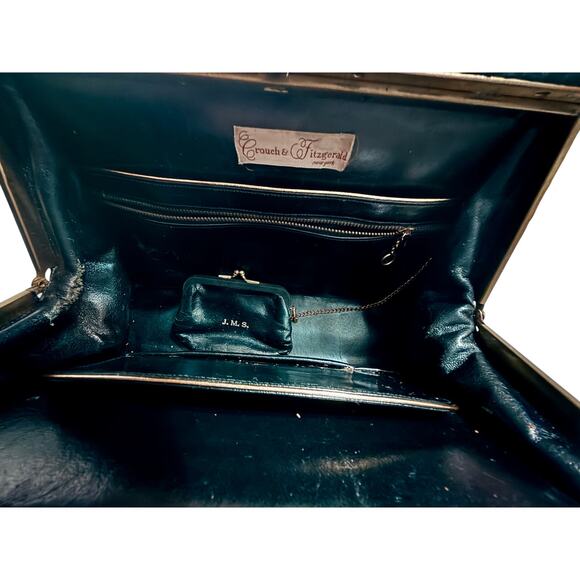 VTG Leather Frame Bag by Crouch & Fitzgerald – Crocodile Embossed 1950s Handbag - Picture 8 of 11